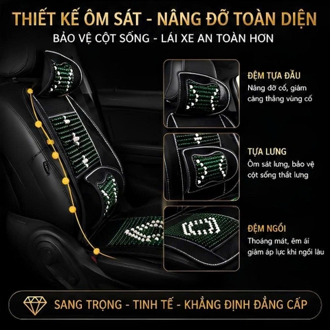 (KH) Lót ghế ô tô, Lót lưới nâng lưng hạt gỗ massage chống nóng tạo cảm giác thoải mái
