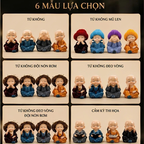 Bộ 4 chú tiểu tứ không cổ đeo vòng hạt