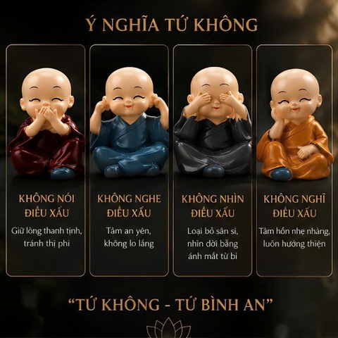Bộ 4 chú tiểu tứ không cổ đeo vòng hạt