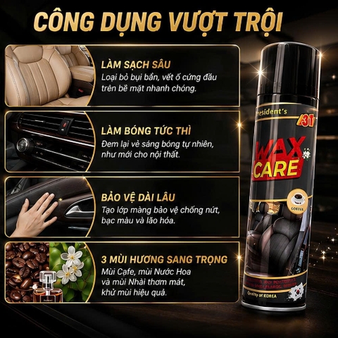 (4 Mùi) Xịt bóng đồ da ghế da nội thất đồ gỗ làm mềm dưỡng bóng WAX CARE 3T