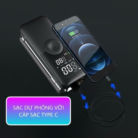 Bơm lốp Ô Tô CARSUN Mini Sạc Pin Điện Tử Tự Ngắt Không Dây - Máy Bơm Hơi Đa Năng Kèm Sạc Tiện Dụng Chất Lượng Cao