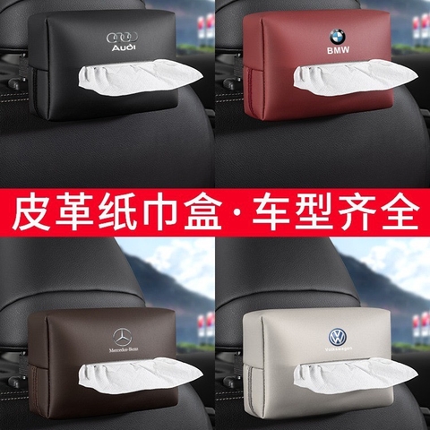 Hộp Da Đựng Khăn Giấy Gắn Chỗ Tỳ Tay Xe Ô Tô , Treo Sau Ghế , Kính Chắn Nắng , Taplo Bằng Da PU Cao Cấp Mix logo xe
