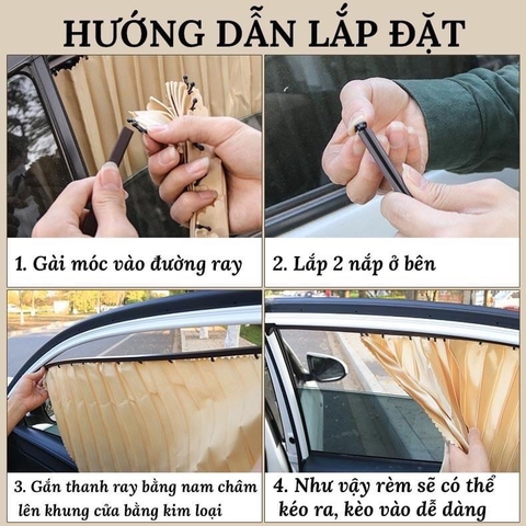 [Giá 1 Bộ 4 Cửa] Rèm vải che nắng xe hơi gắn nam châm tiện dụng