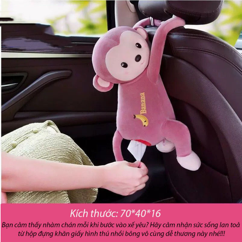 Hộp Đựng Khăn Giấy Treo Vai Ghế Oto Hình Chú Khỉ PIPI Ngộ Nghĩnh