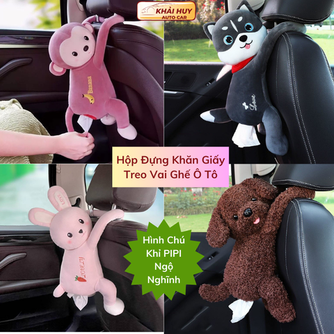 Hộp Đựng Khăn Giấy Treo Vai Ghế Oto Hình Chú Khỉ PIPI Ngộ Nghĩnh