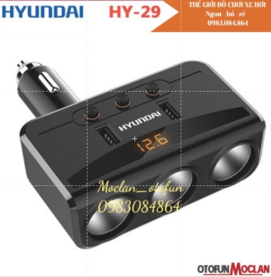 Tẩu sạc chia 3 cổng tẩu và 2 cổng USB Hyundai HY29