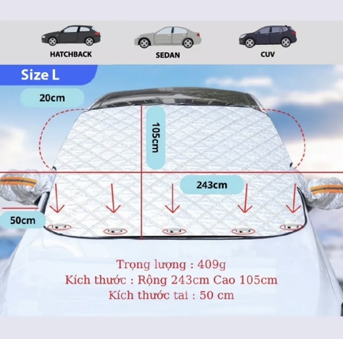 Bạt kính lái hút nam châm có tai che gương fom mới 2025