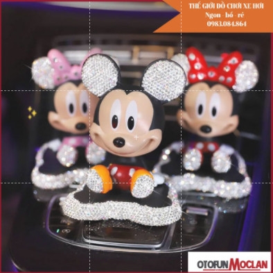Chuột Mickey Minie Đính Đá Lắc Lư Đầu Dễ Thương Trang Trí Taplo ô tô
