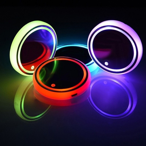 Lót Cốc Nước Có Đèn LED RGB Cảm Biến Rung Chống Trượt Cổng Sạc USB - Logo