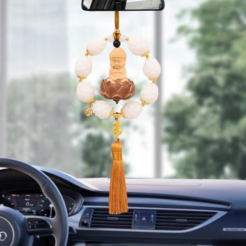 Khánh 8S bông liên hoa Phật Thích Ca gỗ hoàng dương trang trí xe ô tô, mang lại bình an may mắn