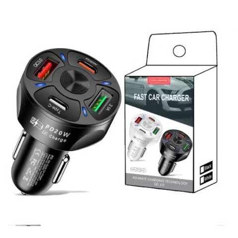 Tẩu Sạc Điện Thoại Nhanh 2 Cổng USB+ 2 Cổng Type C - QC 3.0 - PD20W Cho Xe Hơi