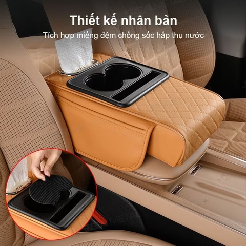 Tấm Đệm Da PU Lót Bệ Tỳ Tay Ô Tô 3in1 Có 2 Túi Để Đồ 2 Bên Đa Năng