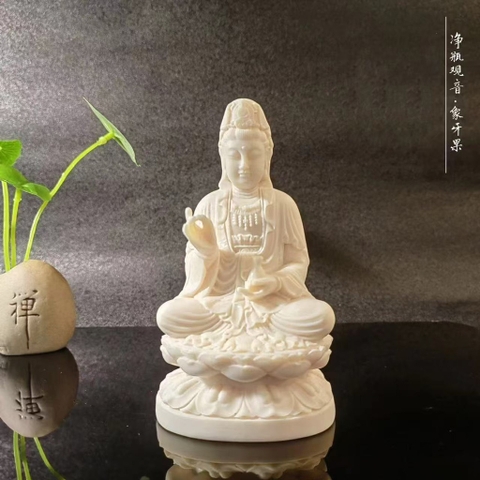 Tượng Như Lai Thích Ca / Quan Âm Bồ Tát Ngồi Đài Sen Trắng Ngà Voi – Trang Trí Ô Tô | Phong Thủy | Ban Thờ Mini