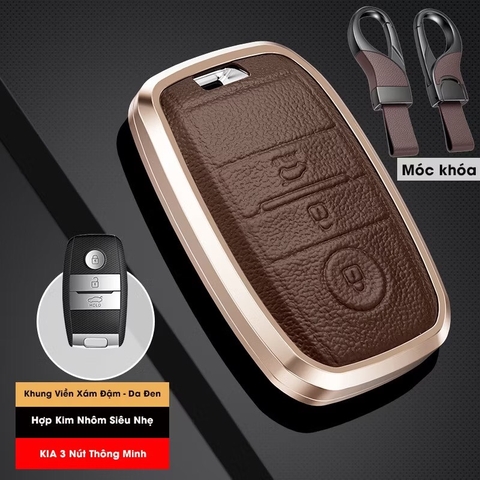 Ốp khóa xe ô tô Hợp kim Nhôm da bò cao cấp kèm móc khóa