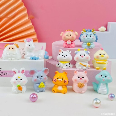 Combo 12 Con Giáp Mini Trang Trí Taplo Ô Tô, Bàn Làm Việc, Tiểu Cảnh