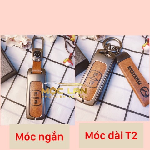 Bộ ốp kim loại mặt da + lưng da bò dập chìm logo mix móc khoá Mazda