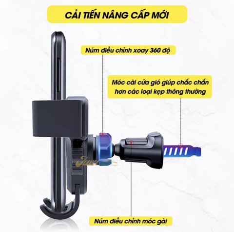 Giá đỡ điện thoại cài cửa gió điều hoà V8 chất liệu nhựa ABS cứng cáp cao cấp, có thể xoay 360 độ