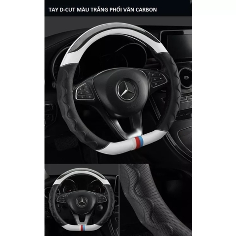 Bọc vô lăng vân carbon phối da nhiều màu - Luxury Car size 38cm - D cut D0638