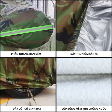 [Vải Bạt Dù Siêu Dày 3 Lớp - Siều Bền] Bạt Phủ Toàn Xe Ô Tô Màu Rằn Di - Quân Đội