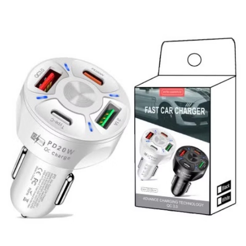 Tẩu Sạc Điện Thoại Nhanh 2 Cổng USB+ 2 Cổng Type C - QC 3.0 - PD20W Cho Xe Hơi