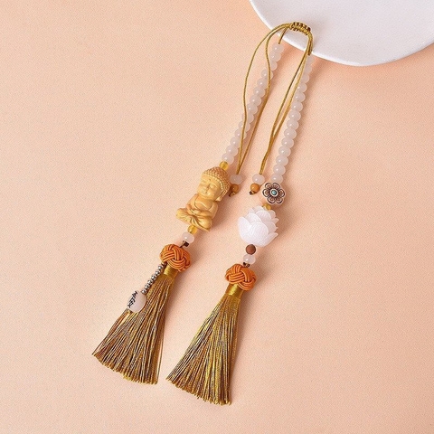 Khánh Đôi - Dây Treo Phật Gỗ Liên Hoa Chuỗi Hạt Bồ Đề Khánh Ngọc Bội Treo gương chiếu hậu ô tô
