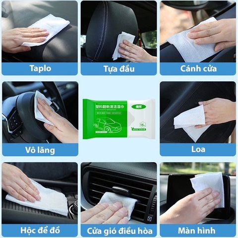 Khăn ướt vệ sinh nội thất oto tiện dụng - Giấy ướt phục hồi nội thất sáng bóng