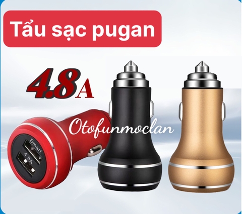 Tẩu sạc pugan 4.8A gồm 2 cổng usb và dây sạc 3 đầu ( mẫu cũ )
