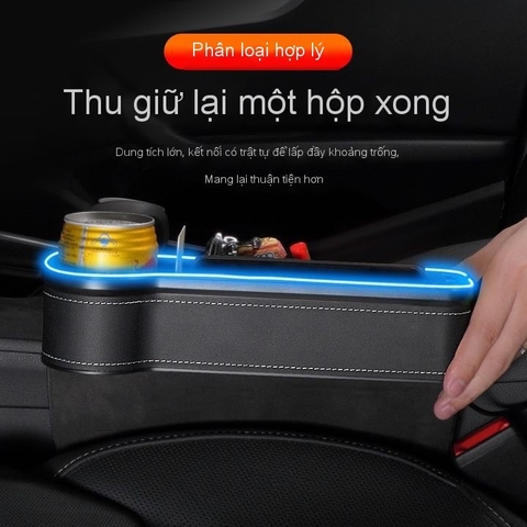 Khay Hộp Đựng Điện Thoại / Cốc / Thẻ / Đồ Uống 2 Cổng Sạc USB Có Đèn Led Gắn Ghế Ngồi Xe Hơi