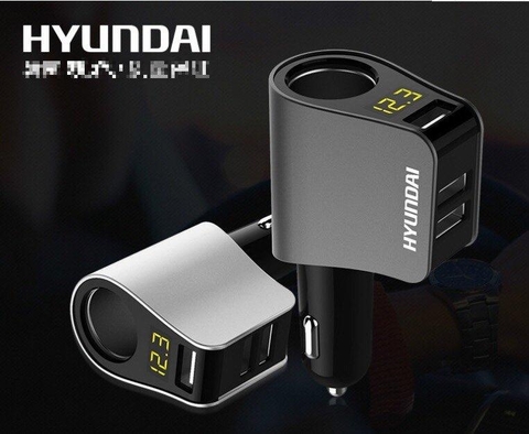HY10 Tẩu sạc hyundai 3 cổng USB có màn hình hiển thị điện áp và một lỗ tẩu HY-10
