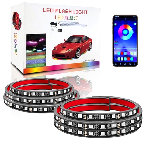 Sét hộp 4 thanh đèn led gầm ngoại thất ô tô nhiều màu sắc chỉnh bằng APP ( 90cmx2, 120cmx2)