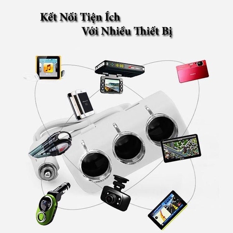 Tẩu chia sạc ô tô,Tẩu chia nguồn 3 ổ và 2 USB hàng cao cấp Olesoon có cầu chì bảo vệ điện an toàn phù hợp 12/24V