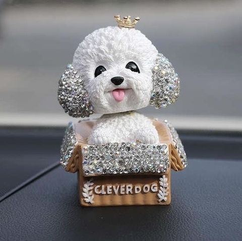 Chú chó đính đá thông minh lắc đầu ngồi hộp giấy Clever Dog