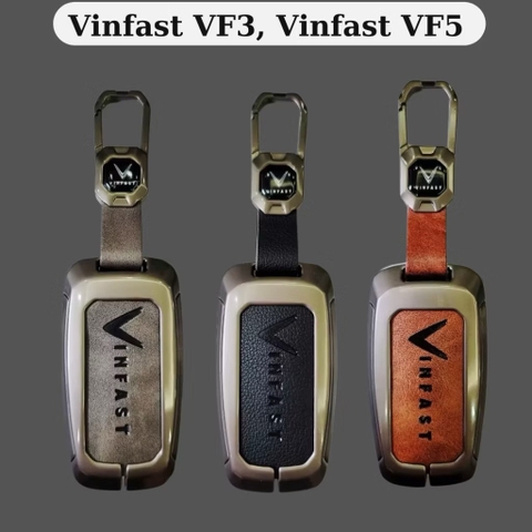 Bộ ốp kim loại lưng da + móc khoá dây da hãng Vinfast