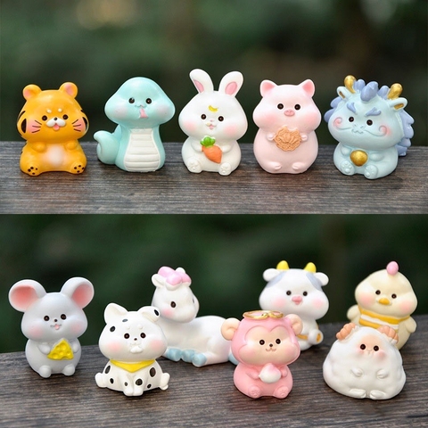 Mô hình 12 con giáp mini biểu cảm dễ thương chất liệu PVC làm  mô hình tiểu cảnh, quà tặng, trang trí bàn học