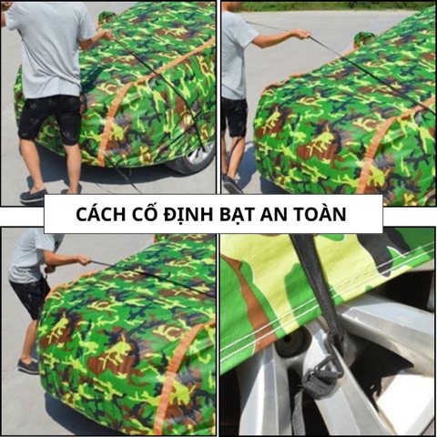 [Vải Bạt Dù Siêu Dày 3 Lớp - Siều Bền] Bạt Phủ Toàn Xe Ô Tô Màu Rằn Di - Quân Đội