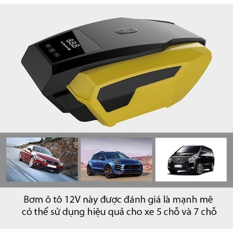 Bơm vàng ô tô khẩn cấp PORTABLE AIR COMPRESSOR ATJ-1166S công suất cao 150PSI 12V + đồng hồ đo áp suất lốp và đèn pin led lớn