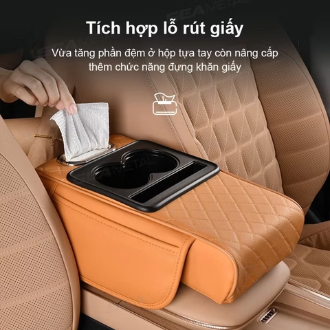 Tấm Đệm Da PU Lót Bệ Tỳ Tay Ô Tô 3in1 Có 2 Túi Để Đồ 2 Bên Đa Năng