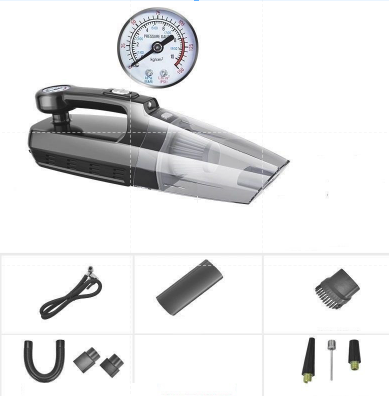 (4 in 1) Máy hút bụi kèm bơm lốp.tích hợp đèn bin và đo áp suất lốp  DC12v