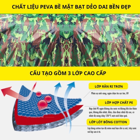 [Vải Bạt Dù Siêu Dày 3 Lớp - Siều Bền] Bạt Phủ Toàn Xe Ô Tô Màu Rằn Di - Quân Đội