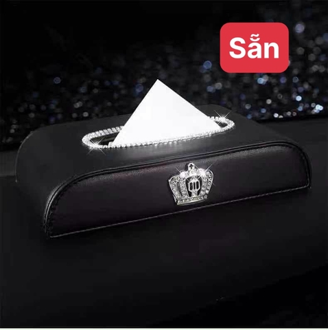 Hộp Đựng Khăn Giấy Da Đính Đá Vương Miện  - loại ít đá
