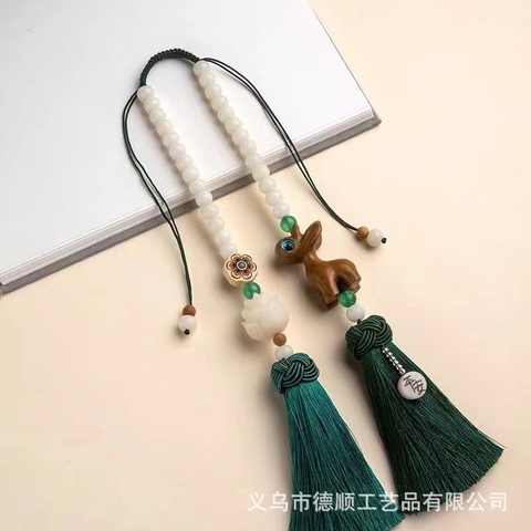 Khánh Đôi - Dây Treo Phật Gỗ Liên Hoa Chuỗi Hạt Bồ Đề Khánh Ngọc Bội Treo gương chiếu hậu ô tô