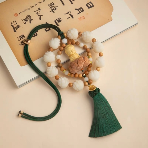 Khánh TC - 10S bông liên hoa và Phật Thích Ca gỗ Hoàng dương, khánh treo gương chiếu hậu oto, mang lại bình an may mắn