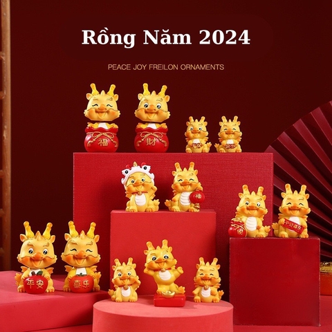 Gia đình rồng vàng 2024 -  Tượng rồng hũ tiền thần tài phát lộc