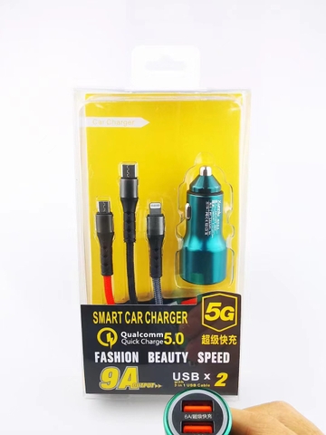 Bộ sạc nhanh 9A - 40W, củ sạc 2 cổng usb + cáp sạc 3 đầu QC 5.0