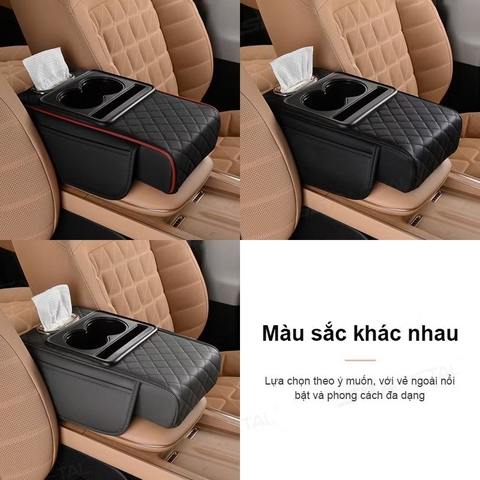 Tấm Đệm Da PU Lót Bệ Tỳ Tay Ô Tô 3in1 Có 2 Túi Để Đồ 2 Bên Đa Năng