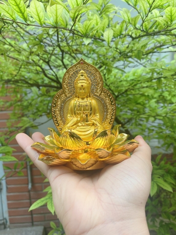 (Mẫu Cao Cấp) Tượng Phật Quan Âm Mạ Vàng Nguyên Khối Đính Đá 2 mặt tặng kèm nước hoa