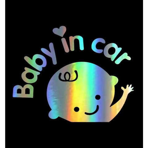Tem dán baby in car đen trắng