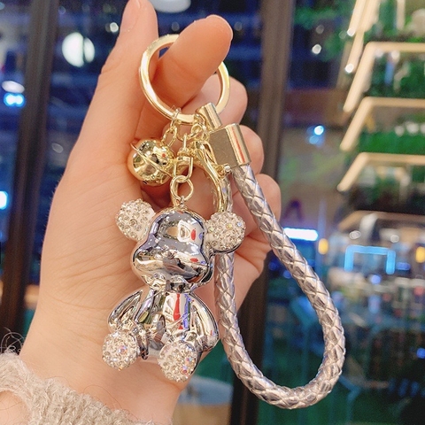 Móc Khóa Gấu Berick Tai Gấu Đính Đá Kèm Dây Bện Nhiều Màu Cầu Vồng Dễ Thương