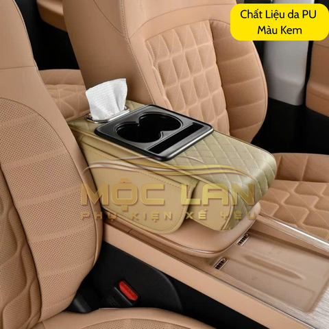 Tấm Đệm Da PU Lót Bệ Tỳ Tay Ô Tô 3in1 Có 2 Túi Để Đồ 2 Bên Đa Năng