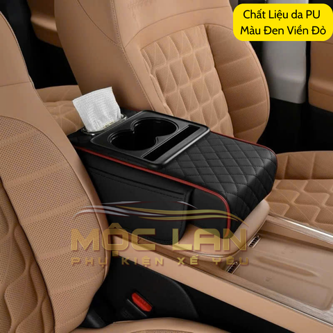 Tấm Đệm Da PU Lót Bệ Tỳ Tay Ô Tô 3in1 Có 2 Túi Để Đồ 2 Bên Đa Năng